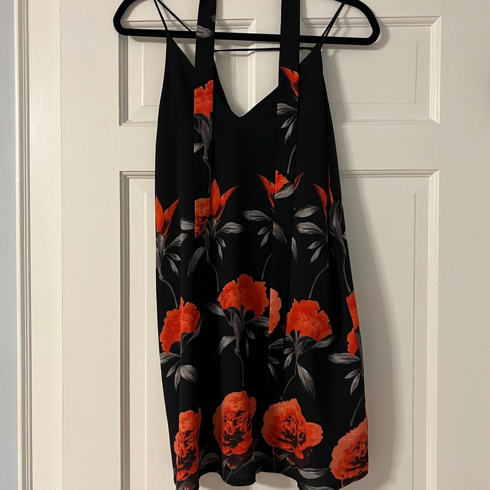 Black floral tank mini dress